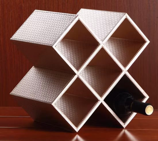 Wooden PU Leather Wine Rack